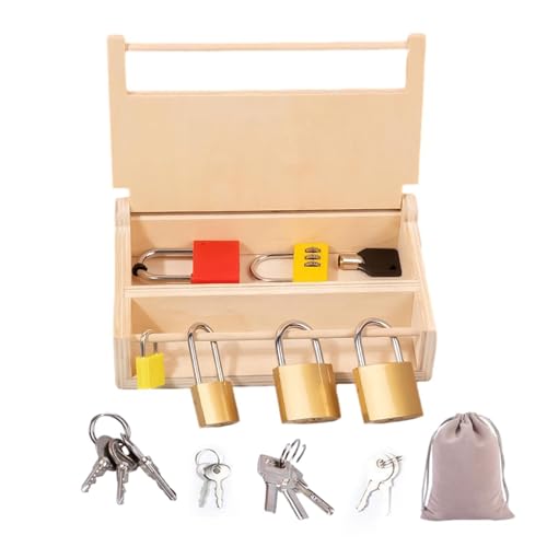 Huvqianu Lock and Key Toy Set, Wooden Box Unlock Puzzle Toy, 19.5 * 12 * 5.7cm Educational Learning Material, STEM Gift for Kids, Preschool or Home Classroom von Huvqianu