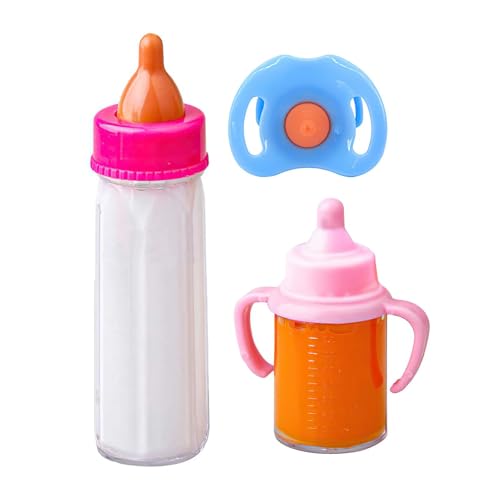 Magic Bottles for Dolls, Portable Nursing Bottles, 5.98x3.66in Disappearing Milk & Juice Flask with Pacifier, Doll Feeding Toy Set for Christmas or Birthday Gift von Huvqianu