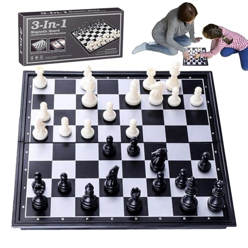 Magnetic Chess Set, Chess and Checkers Board Game, Portable Family Plaything, Travel-Friendly Kids Toy, School Activities, Fun Strategy Game for All Ages, Black and White von Huvqianu