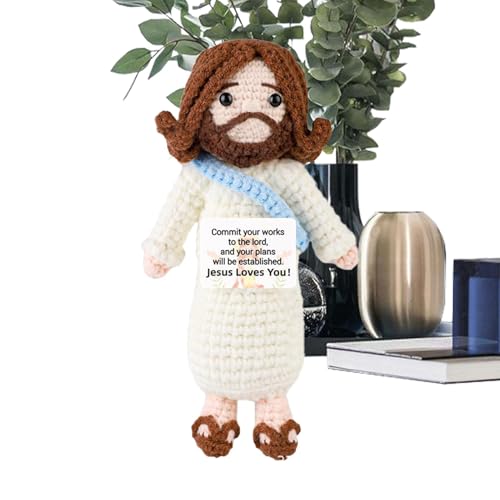 Positive Jesus Doll, Emotional Support Religious Knitted Toy, 6.69x2.36 in Handmade with Card, Stocking Stuffer Gift, Home Decor for Women and Men, Christmas and Birthday von Huvqianu