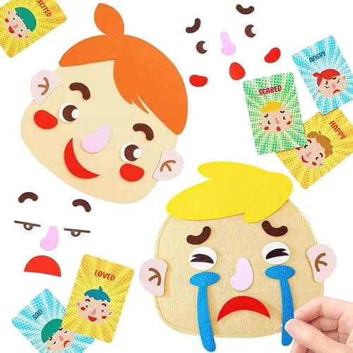 Huvqianu Social Emotional Learning Toy, Felt Funny Making Faces Kit, Changeable Expressions Toy, Smooth Edged Emotion Faces for Car, Outdoors, Home, School, Park, Kids Emotional Development Tool von Huvqianu