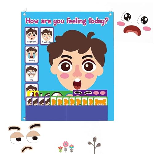 Huvqianu Social Emotional Learning Toy, Felt Funny Making Faces Kit, Changeable Expressions Toy, Smooth Edged Emotion Faces for Car, Outdoors, Home, School, Park, Kids Emotional Development Tool von Huvqianu