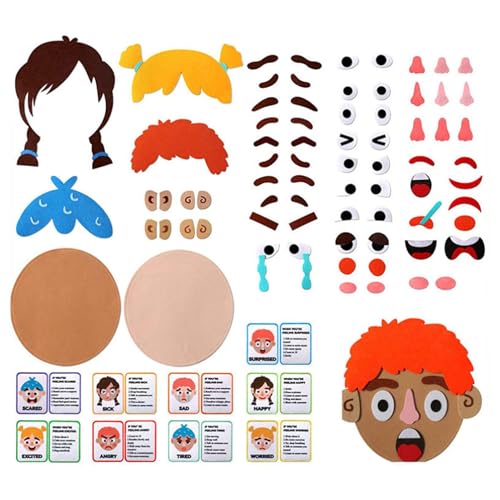 Huvqianu Social Emotional Learning Toy, Felt Funny Making Faces Kit, Changeable Expressions Toy, Smooth Edged Emotion Faces for Car, Outdoors, Home, School, Park, Kids Emotional Development Tool von Huvqianu