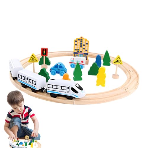 Huxibai Eisenbahnspielzeug, Kindereisenbahn-Set - Modelleisenbahn-Set mit Holzschienen,Lernaktivitäten im Vorschulalter für und Mädchen ab 3 Jahren, Lernspielzeug von Huxibai