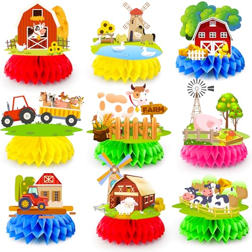 Farm Animals Honeycomb Centerpieces, 9pcs Bauernhof Thema Honeycomb Tischdekorationen Bauernhof Thema Honeycomb Tafelaufsatz, Bauernhof Party Tischdekoration für Bauernhof Thema Dekorationen von Huxolynifty