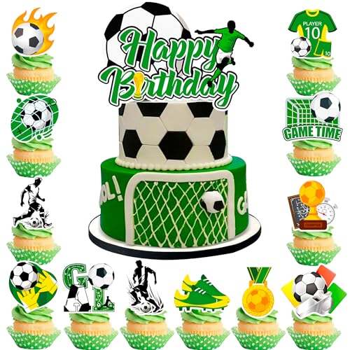 Tortendeko Fussball, Fußball Geburtstagstorte Dekoration - Fußball Party Cupcake Toppers Fussball Tortendeko Kuchen Deko Fußball Kuchen Dekoration für Fussball Party, Fussball Deko Geburtstag Kinder von Huxolynifty