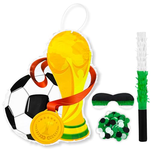 Fußball-Piñata, 4-teiliges Fußball-Piñata-Set – 39,1 cm Fußball-Piñata, Fußball-Party-Piñata-Stab und Fußball-Party-Spiele, Augenbinde usw., Sport-Piñata-Zubehör für von Huxolynifty