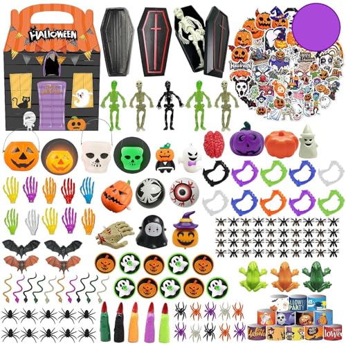 Halloween Fidget Toys Set,Halloween Squeeze Toys für Kinder, 200 Stück Fidget-Partygeschenke für Kinder, Halloween-Set, für Ostereierkorbfüller, Geschenktüten, -Füller, kleine Spielzeug-Klassenzimmerp von Huyeruie