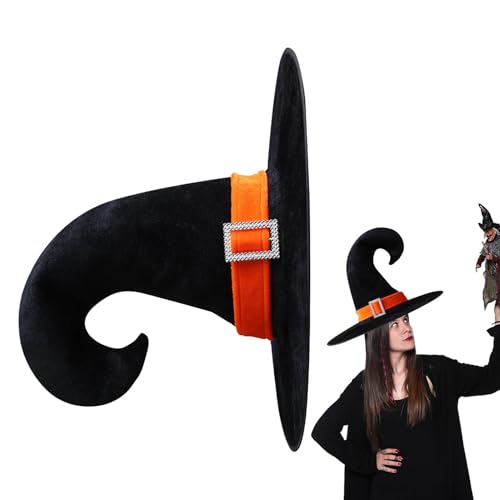 Halloween Schwarzer Hexenhut, Schwarzer Spitzen-Zaubererhut, Hexenhüte Für Halloween-Frauen, Schwarzer Hexenhut Mit Silberschnalle, Halloween Samtspitzenhut Für von Huyeruie