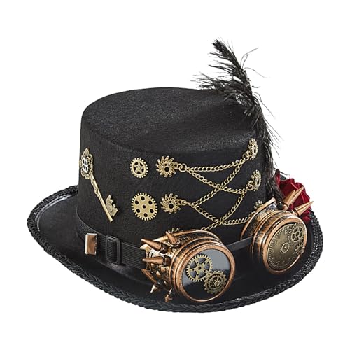 Huyeruie Steampunk Zylinder Hut, Unisex Steampunk Zylinder Hut, Steampunk Zylinder Hüte mit Brille, Gothic Steampunk Hüte Karneval Steampunk Zubehör, Dicker Filz Steampunk Zubehör von Huyeruie