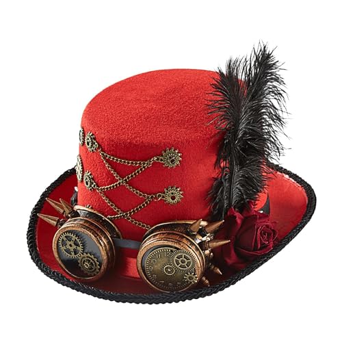 Huyeruie Steampunk Zylinder Hut, Unisex Steampunk Zylinder Hut, Steampunk Zylinder Hüte mit Brille, Gothic Steampunk Hüte Karneval Steampunk Zubehör, Dicker Filz Steampunk Zubehör von Huyeruie