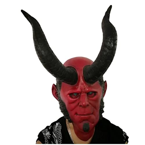 Hworks Hellboys Lange Oxhorn Maske Latex Vollgesichtsmaske Cosplay Kostüm Requisiten für Halloween Party von Hworks
