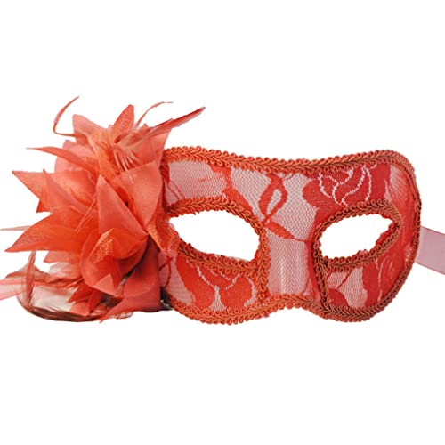 Hworks Rote Spitze Maske mit Blume Lady Show Halbgesichtsmaske Halloween Cosplay PVC Maske von Hworks