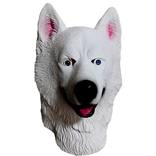 Tier-Hunde-Latex-Maske, weißer Husky, Hundekopfhaube, Maske, Halloween, Cosplay, Kostüm, Maske von Hworks