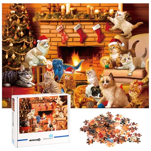 1000 Pcs Christmas Cat Jigsaw Puzzles, Challenging Puzzles Xmas Family Game Puzzles for Adults Cat Lovers Supplies von Hxezoc