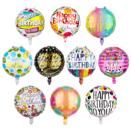 Hxezoc Helium-Ballon, Happy Birthday, 10 Stück, Helium, Geburtstag, Luftballons, Happy Birthday, aufblasbar, Dekoration, Folienballon aus Mylar, rund, für Dekoration von Geburtstagsfeiern von Hxezoc