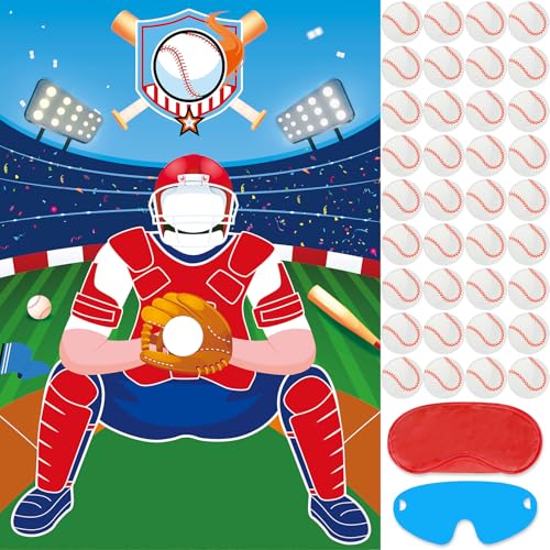 Hxezoc Pin The Baseball On The Glove Game With 36 Pcs Baseball Stickers Large Baseball Party Games Poster for Kids Boys Baseball Birthday Party Carnival Party Supplies von Hxezoc