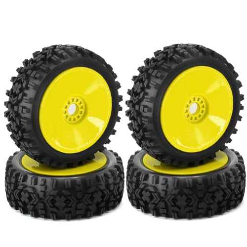 Hxhsgmeh 4PCS 1/8 RC Rad Reifen Gummi 120MM 112MM Reifen 17mm Nabensechskant für 1/8 RC Car On Road Off-Road Ersatzteile, Gelb von Hxhsgmeh