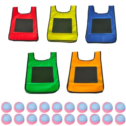 Hxhsgmeh Eludeball-Spielset - 5-Teiliges Kinder-Eludeball-Tag-Klebewesten mit 20 Sport-Elude-Bällen für Indoor-Outdoor-Spielplatzspiele M von Hxhsgmeh