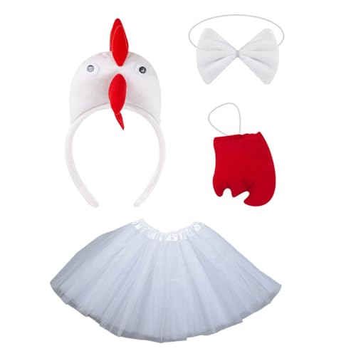 Huhn-Stirnbänder, Schwanz, Fliege, Handschuhe, Hahn-Haarreif, Rock, Huhn-Kopfbedeckung, Huhn-Kostüm-Set für Party von Hxyxbnhno