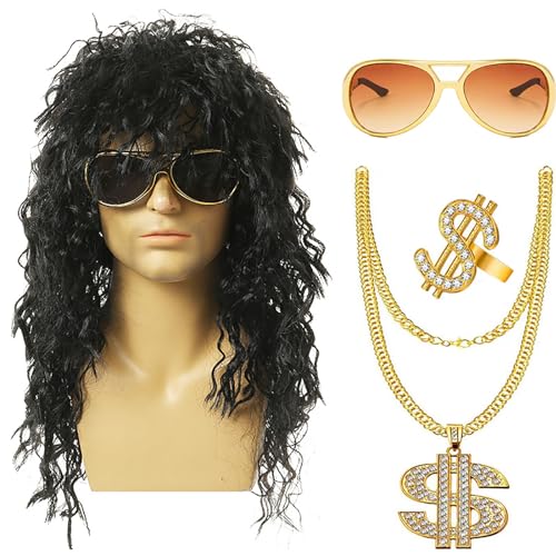 Hxyxbnhno 80er Jahre Kostüm Zubehör Set Brille Halskette Hippie Kostüm Set Curly Rock für Halloween Party von Hxyxbnhno