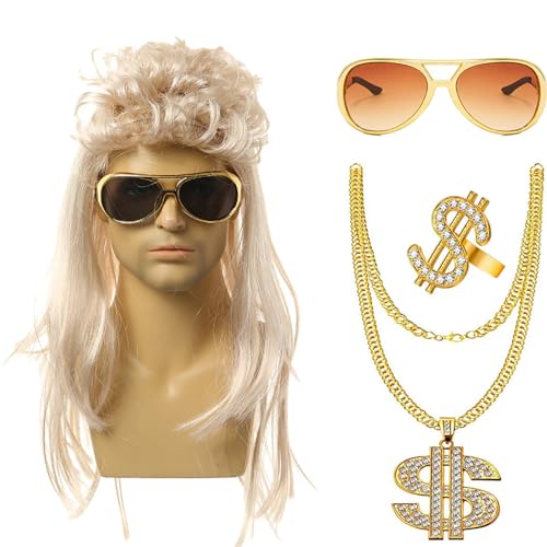 Hxyxbnhno 80er Jahre Kostüm Zubehör Set Brille Halskette Hippie Kostüm Set Curly Rock für Halloween Party von Hxyxbnhno