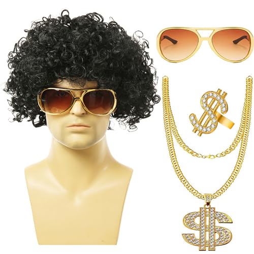 Hxyxbnhno 80er Jahre Kostüm Zubehör Set Brille Halskette Hippie Kostüm Set Curly Rock für Halloween Party von Hxyxbnhno