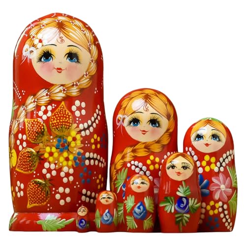 Russische Matroschka-Sammelpuppen, 7-teilig, Holz, Babuschka-Set, handbemalt, stapelbare Puppen, Volkskunst, Festival, Ornament von Hxyxbnhno