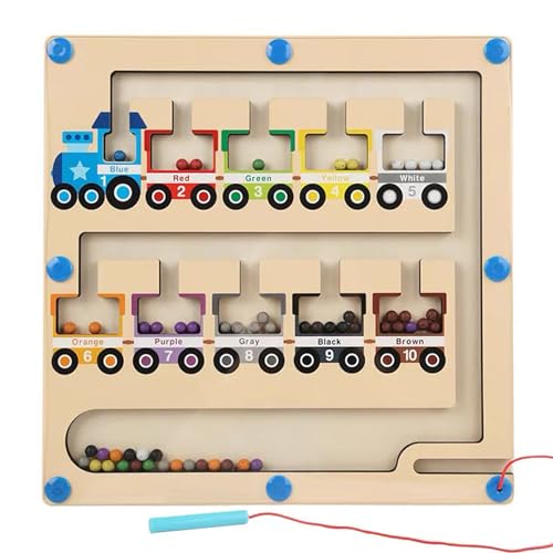 Hyacinthy Magnetische Labyrinth, Magnetspiel Montessori Holzspielzeuge, Farbe Sortierung Zählen Spielzeug für Kleinkinder, Feinmotorik Geschicklichkeit Pädagogische Reise Geschenk für 3 4 5 Jahre von Hyacinthy