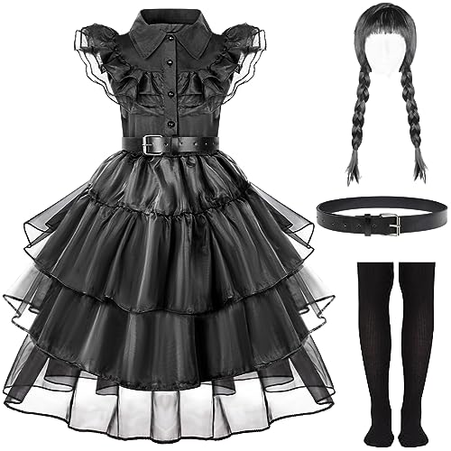 Hycekon Schwarzes Kleid für Mädchen – Halloween-Kostüm für Kleinkinder, Mädchen im Alter von 3–14 Jahren, schwarzes Kostüm für Mädchen von Hycekon