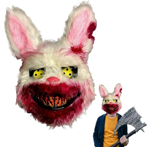 Hyfkjdm Blutige Kaninchen Maske, Horror Hasenmaske, Horror Maske Bunny, Bloody Bunny Maske, Halloween Plüsch Bunny Maske, für Halloween Kostüm Karnevalsparty Cosplay Maskerade von Hyfkjdm