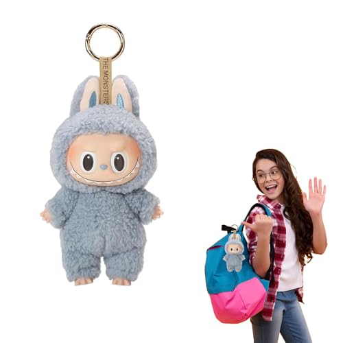 Hyfkjdm Labubu Puppe, 16 cm Labubu Monster Keychain, Labubu Puppe Keychain, Labubu Plüsch Anhänger, Labubu Keychain Doll, Geschenke für Jungen und Mädchen(B) von Hyfkjdm