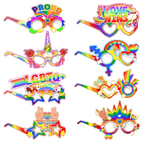 Hying 16 Stück Gay Pride Partybrille für Pride Monat Dekorationen Party, LGBTQ Love is Love Photo Booth Requisiten Regenbogen Papierbrille zum Aussteigen Party Stolz Paraden Zubehör Dekorationen Zubehör von Hying