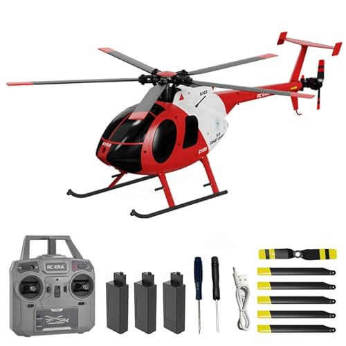 Hylukon C189 Ferngesteuerter Hubschrauber, 2.4G 6CH UAV 1:28 Bürstenloser Motor RC Hubschrauber Single Blade Flybarless Remote Hubschrauber RTF mit optischer Flusslokalisierung 3 Batterie - Rot von Hylukon