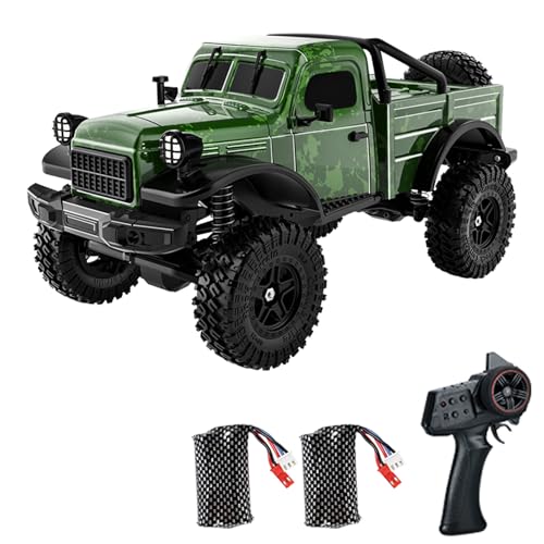 Hylukon Ferngesteuerter LKW 1:18-4WD All Terrain RC – RC Auto mit 2 Akkus und Geschwindigkeitsregelung – 2,4 GHz 4WD Rock Crawler elektrisch mit LED-Lichtern, Spielzeug geeignet für Kinder, Grün von Hylukon