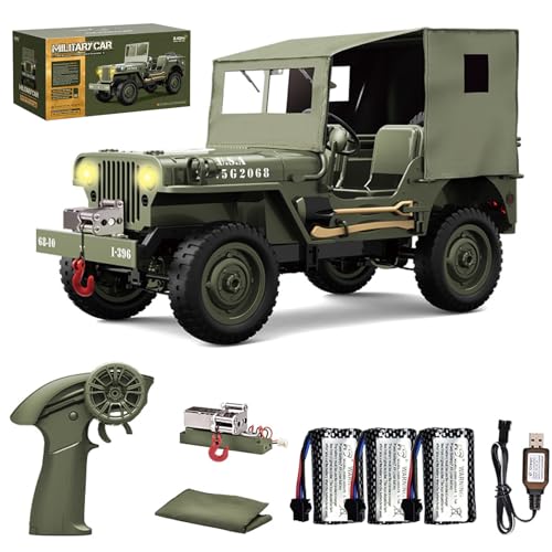 Hylukon Ferngesteuertes Auto, 1:10 2,4 GHz RC Auto 4WD Offroad Rock Crawler RC Car mit beleuchteter Segeltuchabdeckung, All-Terrain Geländewagen RC Truck für Erwachsene, Kinder, Jungen von Hylukon