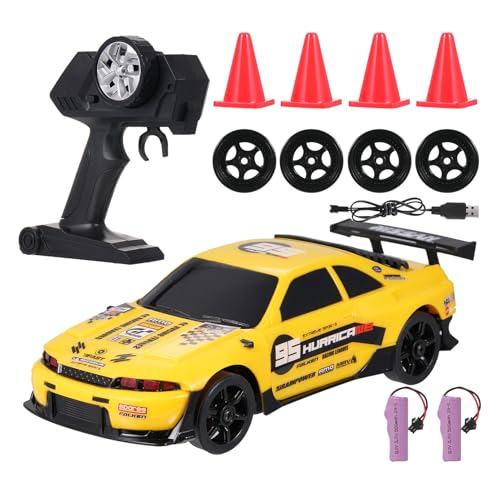 Hylukon Ferngesteuertes Auto, 2,4 GHz RC Drift Car 1/24 RC Auto Drift Car 4WD Drift Auto mit Brillanten Lichtern, Drift- und Rennreifen, Straßensperren, RC Car für Erwachsene Kinder Mädchen Jungen von Hylukon