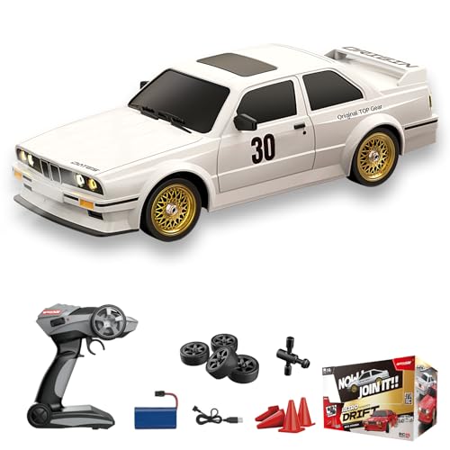 Hylukon Ferngesteuertes Auto, 2,4 GHz RC Drift Car 30 km/h Ferngesteuertes Drift Car 1/16 Ferngesteuertes Auto Rennauto mit Vorder- und Rücklichtern im Retro-Stil von Hylukon