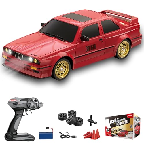 Hylukon Ferngesteuertes Auto, 2,4 GHz RC Drift Car 30 km/h Ferngesteuertes Drift Car 1/16 Ferngesteuertes Auto Rennauto mit Vorder- und Rücklichtern im Retro-Stil von Hylukon