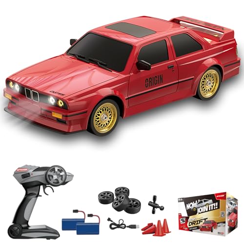 Hylukon Ferngesteuertes Auto, 2,4 GHz RC Drift Car 30 km/h Ferngesteuertes Drift Car 1/16 Ferngesteuertes Auto Rennauto mit Vorder- und Rücklichtern im Retro-Stil von Hylukon