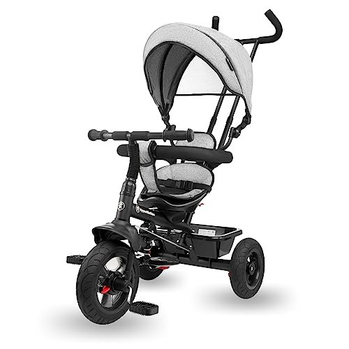 HyperMotion Kinderdreirad von 1 Jahr bis 20 kg, Kinderfahrräder, 1-4 Jahre, Kinderfahrrad mit Schiebelenker, Dreirad, Griff für Eltern, graues -Dreirad von HyperMotion