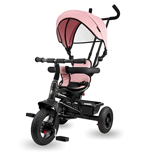 HyperMotion Dreirad ab 1 Jahr mit Schubstange, Kinder Dreirad mit Stange 1-4 Jahre bis 20 kg, Kinderfahrrad mit Schiebelenker, Griff für Eltern, Rosa von HyperMotion