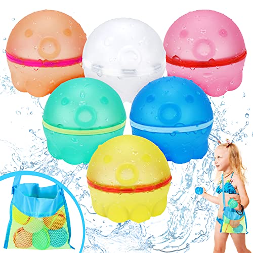 Hysagtek 6 PCS Wiederverwendbare Wasserbomben, Schnell Nachfüllbare Magnetische Silikon Wasserbomben, Mit Aufbewahrungs-Netztasche, Selbstschließend, für Wasserschlachten und Familienaktivitäten von Hysagtek