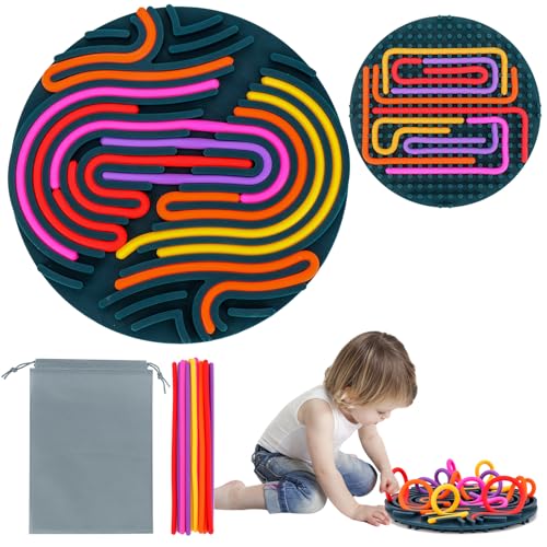 Hysagtek Sensorik Activity Board, Silikon Sensory Fidget Spiel Toys, Doppelseitiges Sensorisches Spielzeug zur Autismus ADHD mit Reisetasche & 12 Zubehör Schnüren für Kinder ab 3 Jahr von Hysagtek