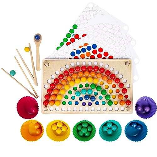 Hywean Neds Holzregenbogen Perlenbrett Spielset, Montessori Frühförderungsspielzeug, das die Feinmotorik und Farbklassifizierung fördert, geeignet als Geschenk für Kinder ab 3 Jahren von Hywean Neds