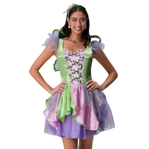 HzDazrl Feenkostüm für Damen, Kleid mit Flügeln, Stirnband, elegantes Prinzessinnenkleid, Cosplay, Rollenspiel, Party-Outfits für Erwachsene (Violett, Einheitsgröße) von HzDazrl