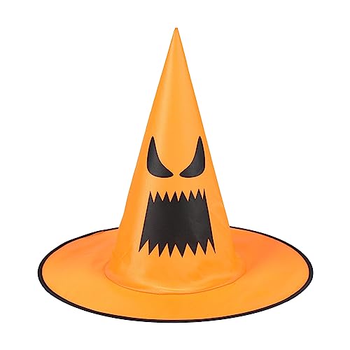 HzDazrl Halloween-Hexenhut für Damen, breite Krempe, spitze Kappe, Festival, Party-Zubehör, Vintage-Erwachsenenhut, Kopfbedeckung (Halloween, Orange, Einheitsgröße) von HzDazrl