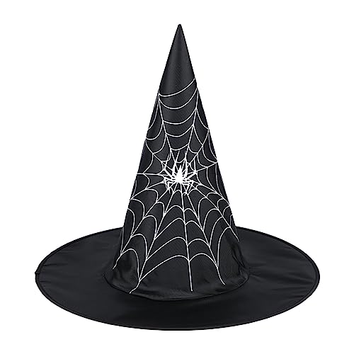 HzDazrl Halloween-Hexenhut für Damen, breite Krempe, spitze Kappe, Festival, Party-Zubehör, Vintage-Erwachsenenhut, Kopfbedeckung (Halloween, Schwarz, Einheitsgröße) von HzDazrl