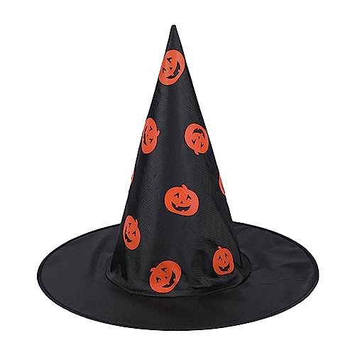 HzDazrl Halloween-Hexenhut für Damen, breite Krempe, spitze Kappe, Festival, Party-Zubehör, Vintage-Erwachsenenhut, Kopfbedeckung (Halloween, Schwarz, Orange, Einheitsgröße) von HzDazrl