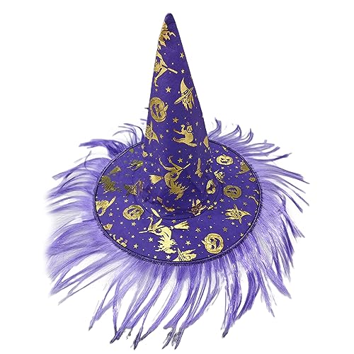 HzDazrl Halloween-Hexenhut für Damen, breite Krempe, spitze Kappe, Festival, Party-Zubehör, Vintage-Hut, Kopfbedeckung für Erwachsene, Gothic-Hut, Lila, Einheitsgröße von HzDazrl